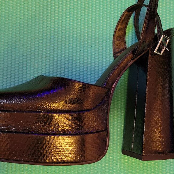 ASOS DESIGN Pluto platform heeled shoes in black snake - Picture 8 of 11